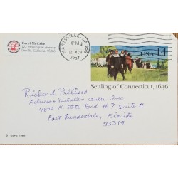 J) 1987 UNITED STATES, SETTLING OF CONNECTICUT, AIRMAIL, CIRCULATED COVER, FROM USA TO FLORIDA