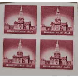 SP) 1956 UNITED STATES, INDEPENDENCE HALL, ORIGINAL ENGRAVING, BLOCK OF 4 IMPERFORATE, MNH