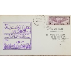 J) 1932 UNITED STATES, FIRST FLIGHT AIR MAIL ROUTE, PURPLE CANCELLATION, AIRMAIL, CIRCULATED COVER, FROM USA