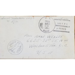 J) 1905 UNITED STATES, US NAVY, PASSED BY NAVAL CENSOR, CIRCULATED COVER, FROM USA