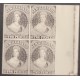A) 1855, NEW ZEALAND, QUEEN VICTORIA - LONDON PRINT, CARDBOARD, DEATH NZ, ON BLACK, IMPERFORATED, BLOCK OF 4