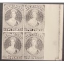 A) 1855, NEW ZEALAND, QUEEN VICTORIA - LONDON PRINT, CARDBOARD, DEATH NZ, ON BLACK, IMPERFORATED, BLOCK OF 4