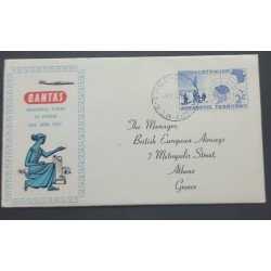SP) 1957 AUSTRALIA, MAP, INAUGURAL FLIGHT TO ATHENS FDC, CIRCULATED FROM AUSTRALIA TO GREECE, XF