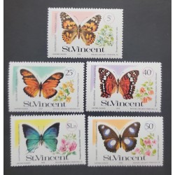 SP) 1978 ST VINCENT, BUTTERFLIES AND FLOWERS, COMPLETE SERIES OF 5 MINT, MNH