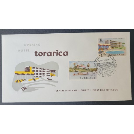 P) 1962 SURINAME, OPENING HOTEL TORARICA FDC, NEW HOTELS, TOURISM, ARCHITECTURE, COMPLETE SERIES, XF