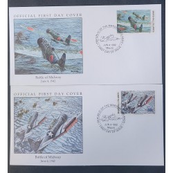 P) 1992 MARSHALL ISLANDS, BATTLE OF MIDWAY FDC, HISTORY SECOND WORLD WAR, SET OF 2 COVERS, XF