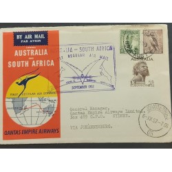 SP) 1952 AUSTRALIA, FIRST REGULAR AIR SERVICE, MAP, LINKING AUSTRALIA-SOUTH AFRICA, CIRCULATED COVER, XF
