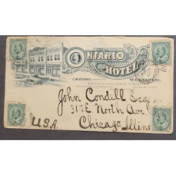 O) 1904 CANADA, KING EDWARD VII. 1c green, ONTARIO HOTEL, CIRCULATED TO CHICAGO. POSTAL XF