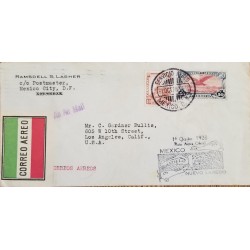 J) 1928 MEXICO, CUAUHTEMOC MONUMENT, EAGLE OVER CITY, MULTIPLE STAMPS, AIRMAIL, CIRCULATED COVER