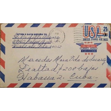 J) 1975 UNITED STATES, AIRMAIL, CIRCULATED COVER, FROM USA TO CARIBE
