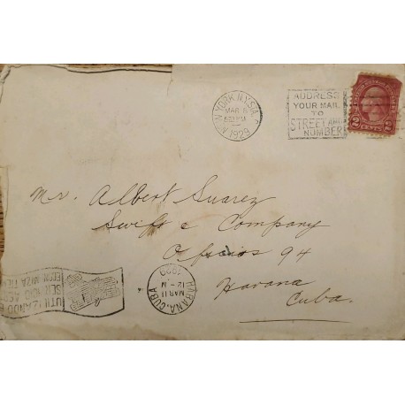 J) 1929 UNITED STATES, WASHINGTON, WITH SLOGAN CANCELLATION, AIRMAIL, CIRCULATED COVER, FROM USA TO CARIBE