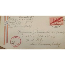 J) 1944 UNITED STATES, AIRPLANE, PASSED BY NAVAL CENSORED, AIRMAIL, CIRCULATED COVER, FROM CALIFORNIA