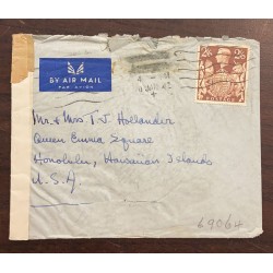 O) 1942 GREAT BRITAIN, KING GEORGE VI AND ROYAL ARMS, SCT 249 2sh6p, AIRMAIL CIRCULATED TO USA