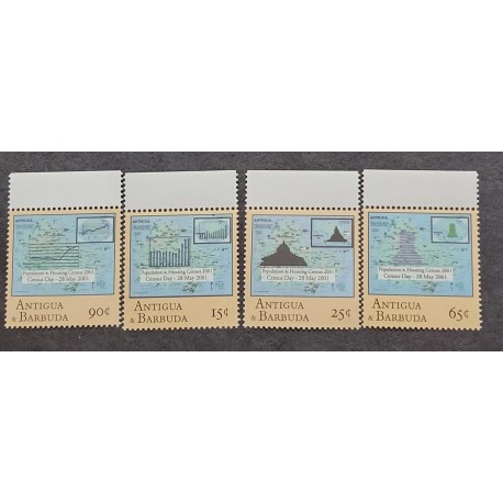 SP) 2001 ANTIGUA AND BARBUDA, POPULATION AND HOUSING CENSUS, MAPS, SET OF 4, MNH