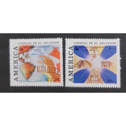 SP) 1992 EL SALVADOR, UPAEP, 500 YEARS OF THE DISCOVERY OF AMERICA, MAP, SET OF 2, MNH