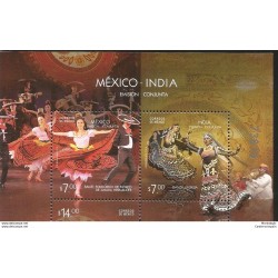 RO) 2010 MEXICO, JOINT ISSUE WITH INDIA, MUSICALS INSTRUMENTS, DANCE, TYPICAL DRESSES FOLKLORE,CULTURE, SOUVENIR MNH
