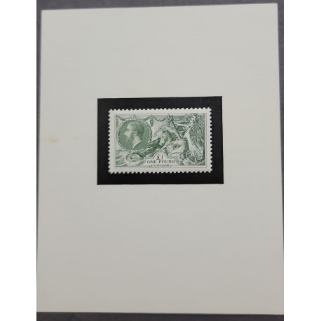 O) GREAT BRITAIN, PRINTING PROOF EMBOSSED, KING GEORGE V, BRITANNIA RULE THE WAVES, SCT 176 1 one pound green. MNH