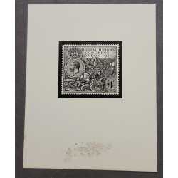 O) 1929 GREAT BRITAIN, PRINTING PROOF EMBOSSED, KING GEORGE V, ST. GEORGE SLAYING THE DRAGON, SCT 1 pound black, CONGRESS