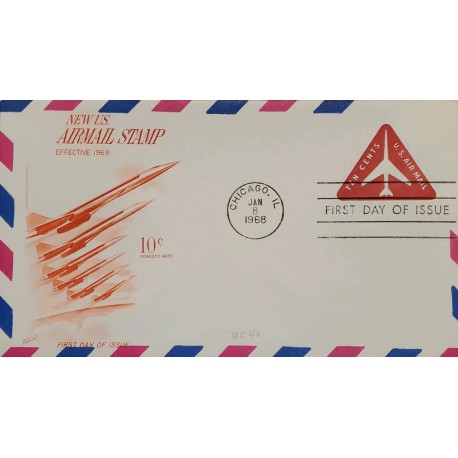 J) 1968 UNITED STATES, AIRPLANE, POSTAL STATIONARY, AIRMAIL, CIRCULATED COVER, FROM CHICAGO