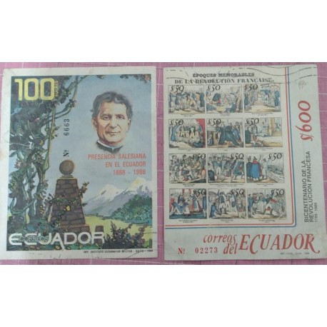 SP) 1989 ECUADOR, SALESIAN PRESENCE IN ECUADOR, BICENTENNIAL OF THE FRENCH REVOLUTION, MILITARY GEOGRAPHIC INSTITUTE, XF