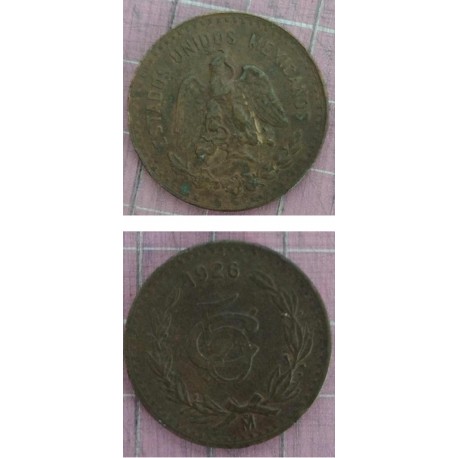 SP) 1926 MEXICO, EAGLE, MEXICAN UNITED STATES, 5 CENTAVOS COIN
