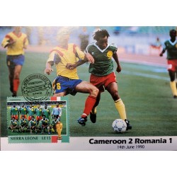 O) 1990 SIERRA LEONE, WORLD CUP SOCCER CHAMPIONSHIPS, CAMEROON AND ROMANIA,   TEAM PHOTOGRAP , THE FIRST WORLD CUP MATCH