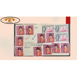 O) FIJI, QUEEN  ELIZABETH II, MUSICAL INSTRUMENT, BEATING DRUM LALI, MUTIPLE STAMPS, AIRMAIL, TO CANADA
