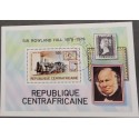 SO) 1979 CENTRAL AFRICAN REPUBLIC, ROWLAND HILL, TRAIN, ONE PENNY, SOUVENIR SHEET, MNH