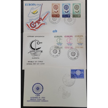 SO) SERIES OF 3 FDC, EUROPE, CEPT, CYPRUS, GREECE, VERY RARE