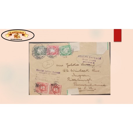 O) IRELAND, MAP OF IRELAND, SWORD OF LIGHT, NUMERAL 5c value, FRONT LETTER , LETTER PACKAGE,  CIRCULATED TO USA