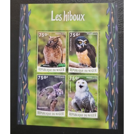 SO) 2016 REPUBLIC OF NIGER, THE OWLS, BIRDS, NATURE, REMEMBER SHEET, MNH