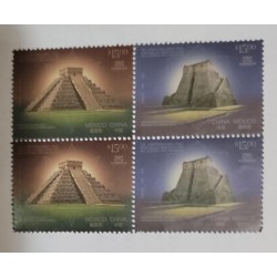 SO) JOINT ISSUANCE MEXICO AND CHINA, PYRAMIDS, BLOCK OF 4, MNH
