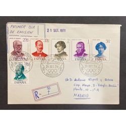 SO) 1970 SPAIN, WRITER, POET, MIGUEL DE UNAMUNO, GUILLEN DE CASTRO, FIRST DAY COVER CIRCULATED FROM BARCELONA TO MADRID