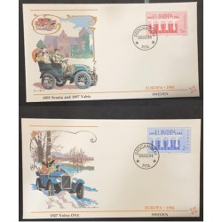 SO) 1984 SWEDEN, EUROPE, CEPT, CARS, CASTLE, ARCHITECTURE, FDC. SERIES OF 2