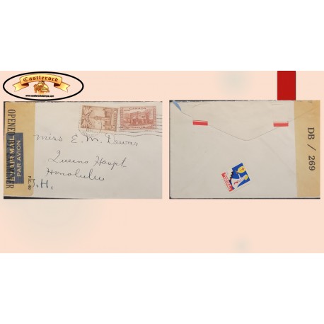 O) 1944 CANADA, CENSORSHIP, AIRMAIL, PARLIAMENT BUILDINGS, FORT GARRY GATE, HERITAGE, CIRCULATED TO HONOLULU. XF