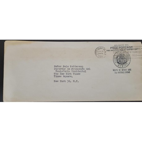 SO) 1959 MEXICO, DIPLOMATIC COURIER, MISSION OF MEXICO TO THE UNITED NATIONS, CIRCULATED TO NEW YORK