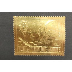SO) 1969 REPUBLIC OF GUINEA, JULES VERNE, 18K GOLD-PLATED