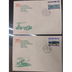 SO) 1988 POLAND, ANNIVERSARY OF THE RECOVERY OF THE INDEPENDENCE OF POLAND 1918-1988, MILITARY, AIRPLANE, SERIES OF 2. FDC