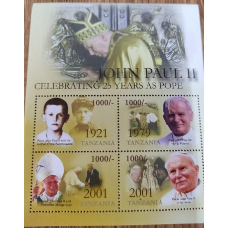 SO) 2001 TANZANIA, POPE JOHN PAUL II, PONTIFF, SOUVENIR SHEET, MNH