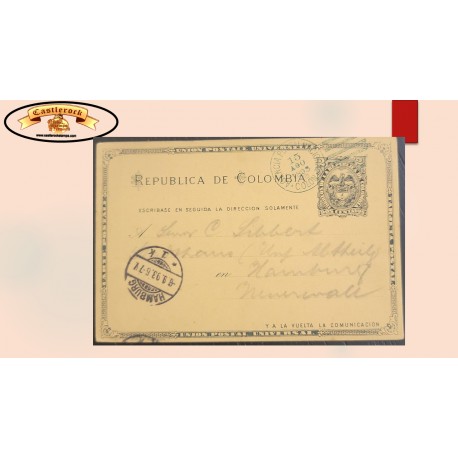 O) 1893 COLOMBIA, COAT OF ARMS 2c, CIRCULATED TO HAMBURG, XF
