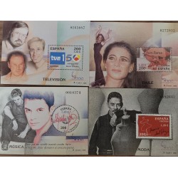 SO) SPAIN, LOT OF 4 SHEETS SOUVENIRS, DANCE, TELEVISION, FASHION, MUSIC, MNH