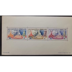 SO) KINGDOM OF LAOS, BUDDHIST TEMPLES AND MAP, 3 STAMPS
