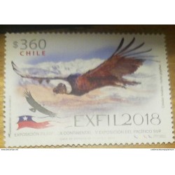 O) 2018 CHILE, BIRD OF PREY - ANDEAN CONDOR-VULTURGRYPHUS-EXFIL 2018-CONTINENTAL PHILATELIC EXHIBITION-V EXHIBITION