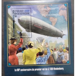 SO) CENTRAL AFRICAN REPUBLIC, THE 80TH ANNIVERSARY OF THE FIRST FLIGHT OF THE LZ 129 HINDENBURG, MNH