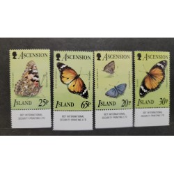 SO) ENGLAND, ASCENSION, BUTTERFLIES, FAITH SERIES 4 RINGS WITH LEAF BOTTOM EDGE, MNH