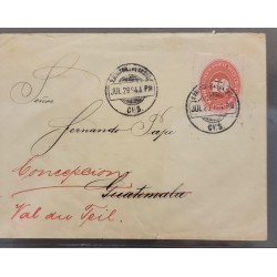 SO) 1894 MEXICO, NUMERAL, 10C, LETTER CIRCULATED FROM CHIAPAS TO GUATEMALA, REDIRECTED TO FRANCE