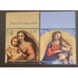 SO) GERMANY, SISTINE MADONNA, PAINTING BY RAFAEL SANZIO, SERIES OF 2 RINGS WITH TOP LEAF EDGE