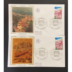 SO) 1976 FRANCE, CASTLE, VIEW OF PONT DU MOUTIER FROM SAINT-JEAN CHURCH, THIERS, SERIES OF 2 FDC