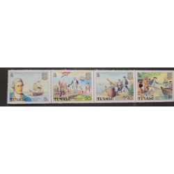 SO) TUVALU, STRIP OF 4 TIMBRES, CONQUEST, SHIPS, DISCOVERY