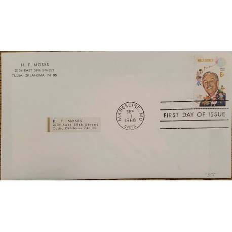 J) 1968 UNITED STATES, WALT DISNEY, FDC, AIRMAIL, CIRCULATED COVER, FROM OKLAHOMA